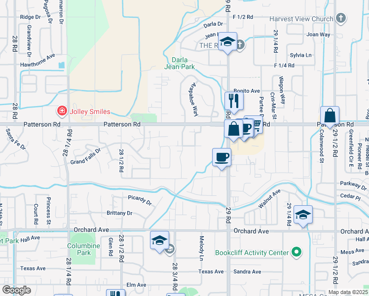 map of restaurants, bars, coffee shops, grocery stores, and more near 590 West Indian Creek Drive in Grand Junction