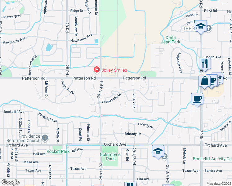 map of restaurants, bars, coffee shops, grocery stores, and more near 587 1/2 Grand Cascade Way in Grand Junction