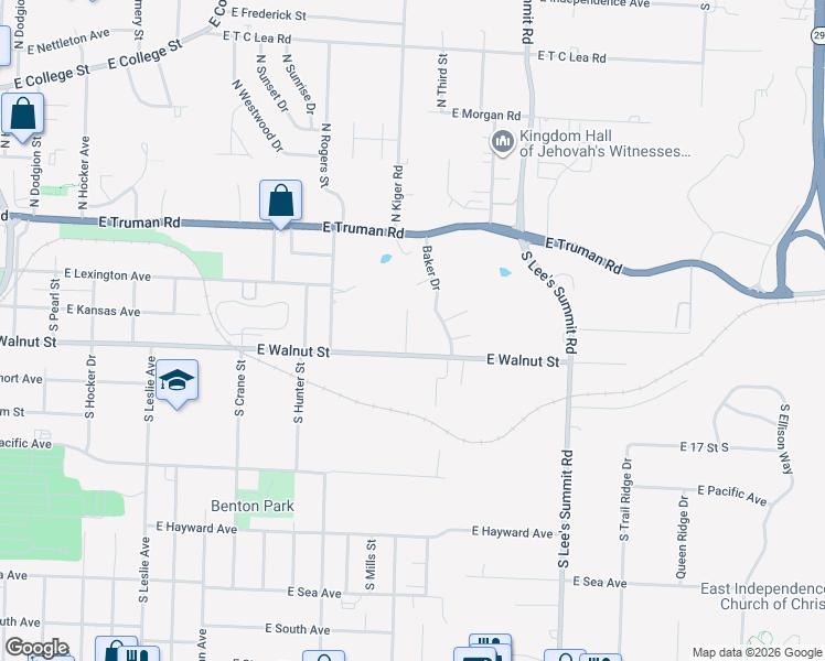 map of restaurants, bars, coffee shops, grocery stores, and more near 1423 South Haden Court in Independence