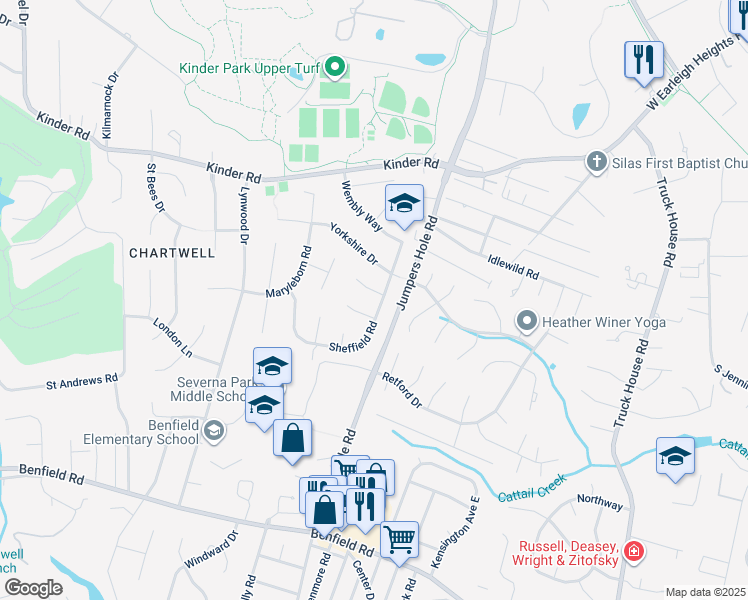 map of restaurants, bars, coffee shops, grocery stores, and more near 467 Cornwall Court in Severna Park
