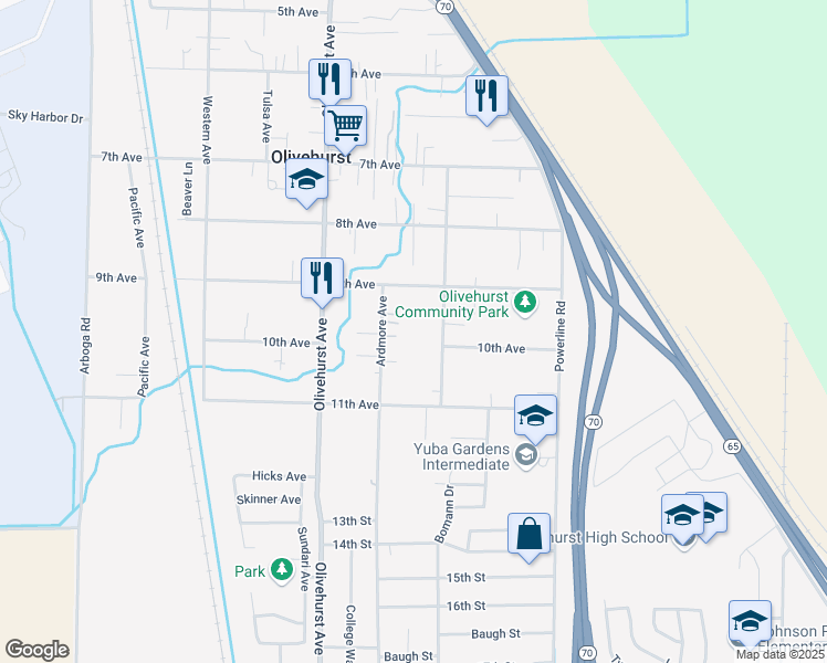 map of restaurants, bars, coffee shops, grocery stores, and more near 4702 Fleming Way in Olivehurst