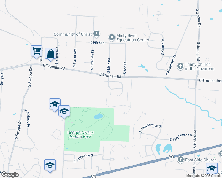 map of restaurants, bars, coffee shops, grocery stores, and more near 1971 South Powahatan Drive in Independence
