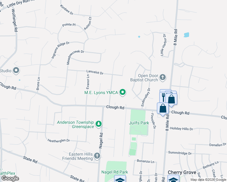 map of restaurants, bars, coffee shops, grocery stores, and more near 2074 Forestlake Drive in Cincinnati