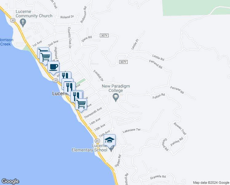 map of restaurants, bars, coffee shops, grocery stores, and more near 6590 Hotel Road in Lucerne