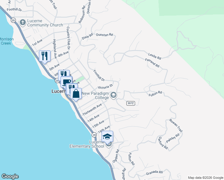 map of restaurants, bars, coffee shops, grocery stores, and more near 6590 Hotel Road in Lucerne