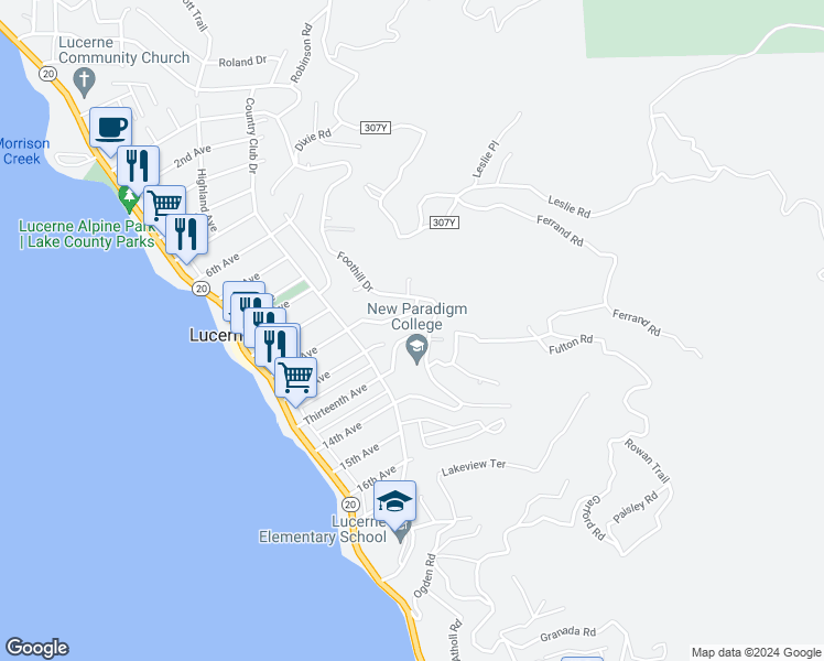 map of restaurants, bars, coffee shops, grocery stores, and more near 6590 Hotel Road in Lucerne