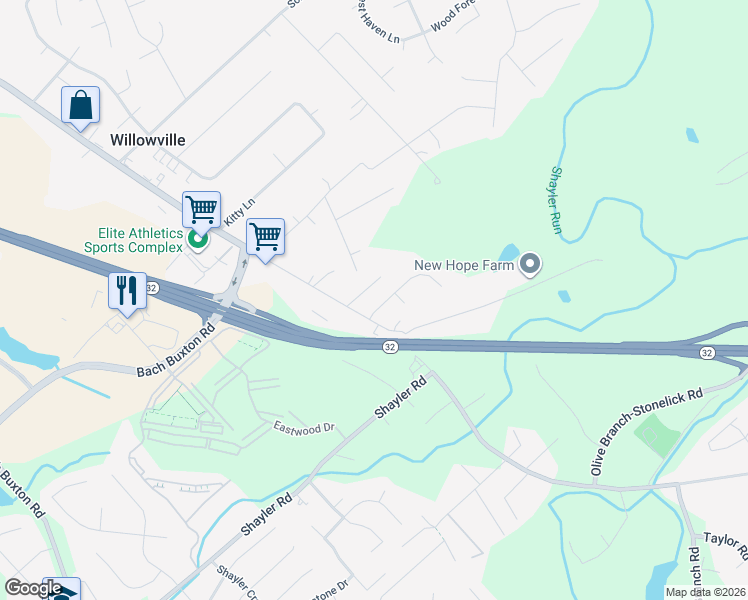 map of restaurants, bars, coffee shops, grocery stores, and more near 4421 Springfield Court in Batavia