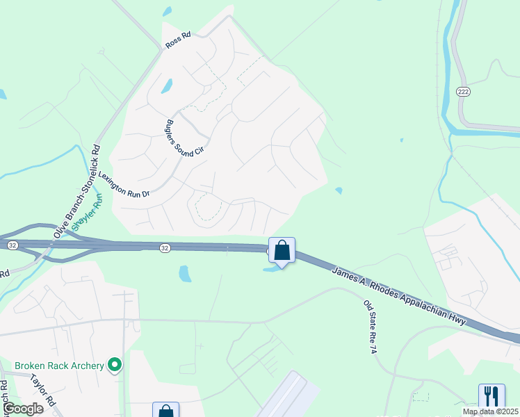 map of restaurants, bars, coffee shops, grocery stores, and more near 4540 Furlong Trail in Batavia