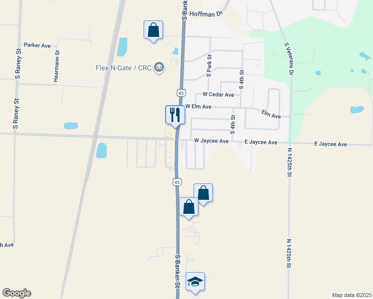 map of restaurants, bars, coffee shops, grocery stores, and more near 100-112 West Jaycee Avenue in Effingham