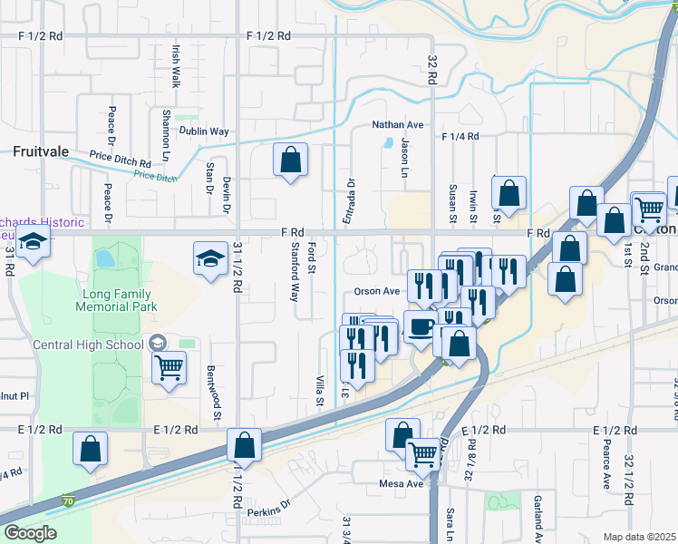 map of restaurants, bars, coffee shops, grocery stores, and more near 581 1/2 West Conestoga Circle in Grand Junction