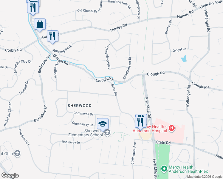 map of restaurants, bars, coffee shops, grocery stores, and more near 7253 State Road in Cincinnati