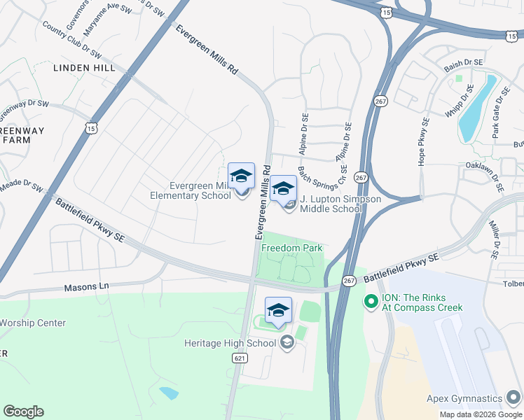 map of restaurants, bars, coffee shops, grocery stores, and more near State Route 621 in Leesburg