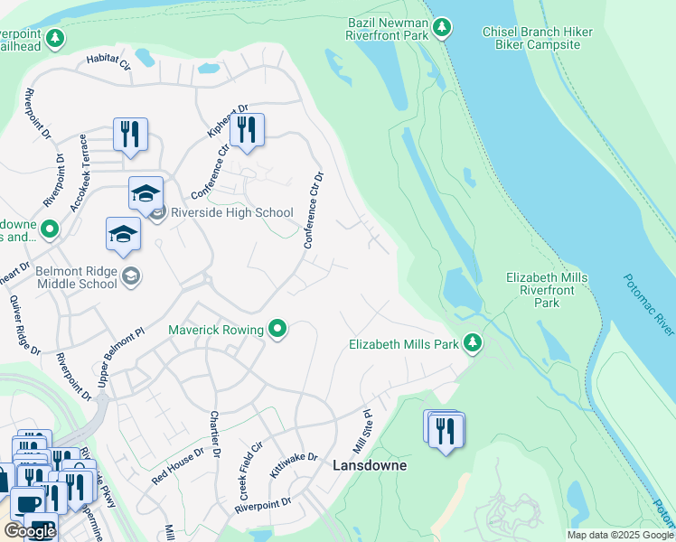 map of restaurants, bars, coffee shops, grocery stores, and more near 43919 Maritime Song Terrace in Leesburg