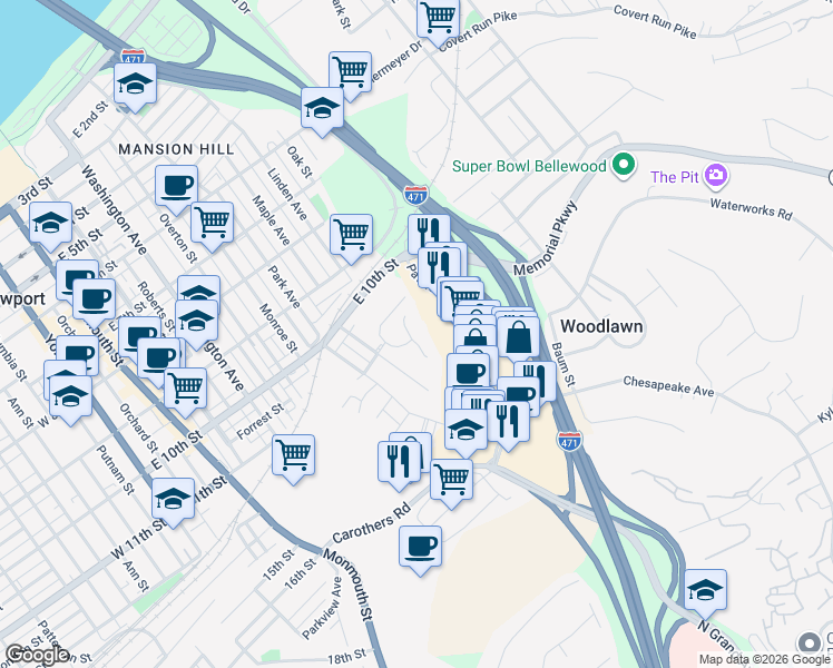 map of restaurants, bars, coffee shops, grocery stores, and more near 93 Watch Hill Lane in Newport