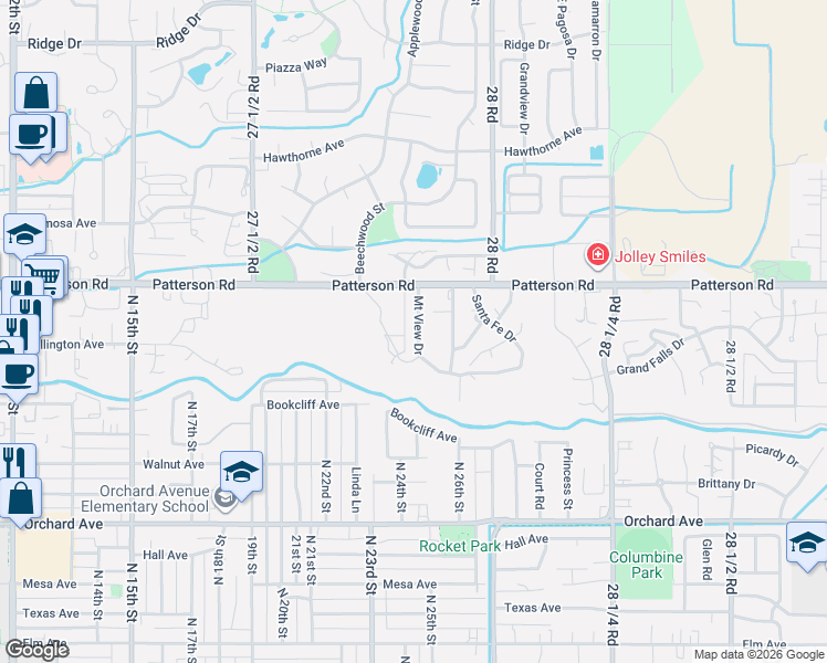 map of restaurants, bars, coffee shops, grocery stores, and more near 2516 El Corona Drive in Grand Junction
