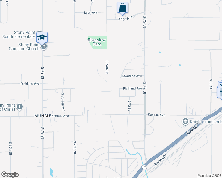 map of restaurants, bars, coffee shops, grocery stores, and more near 411 South 74th Street in Kansas City