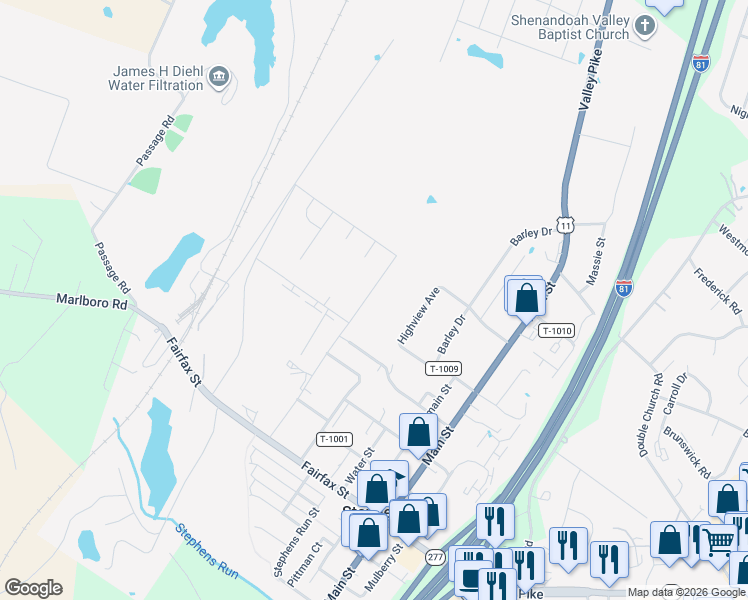 map of restaurants, bars, coffee shops, grocery stores, and more near 1178 Ravenwood Road in Stephens City