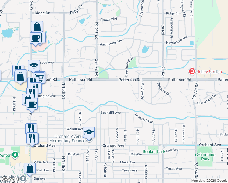 map of restaurants, bars, coffee shops, grocery stores, and more near 2101 Patterson Road in Grand Junction