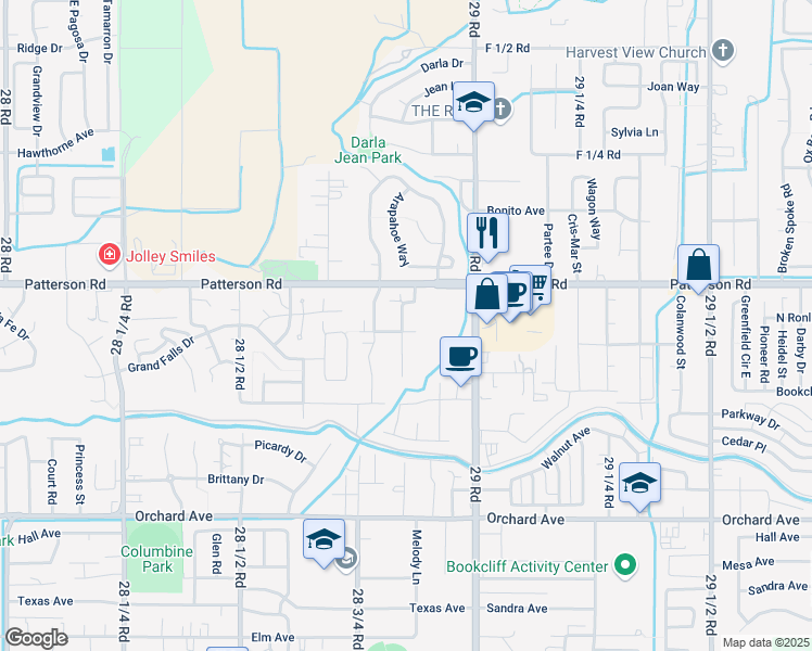 map of restaurants, bars, coffee shops, grocery stores, and more near 2887 Cascade Avenue in Grand Junction