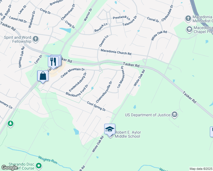 map of restaurants, bars, coffee shops, grocery stores, and more near 116 Chancellorsville Drive in Stephens City