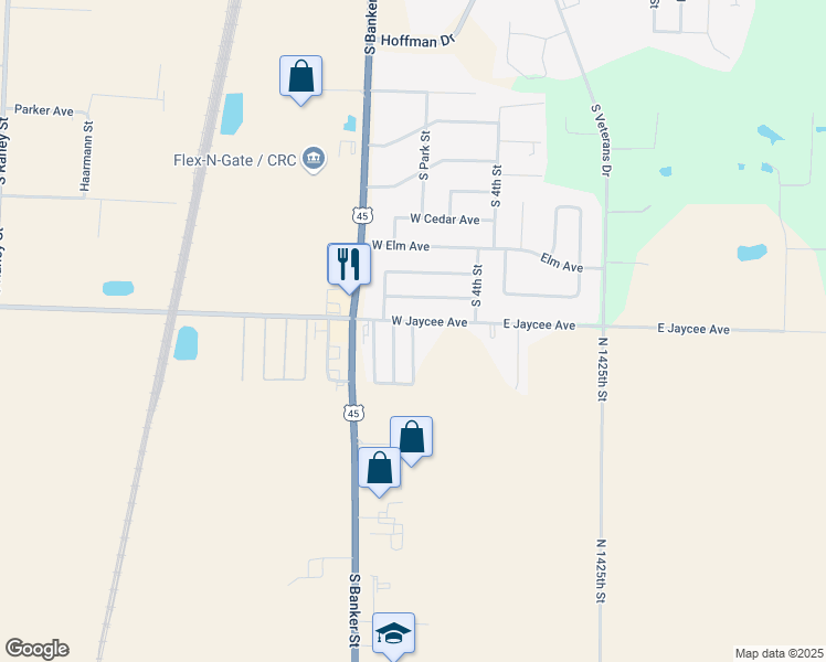 map of restaurants, bars, coffee shops, grocery stores, and more near 92 Easy Breeze Trailer Park in Effingham