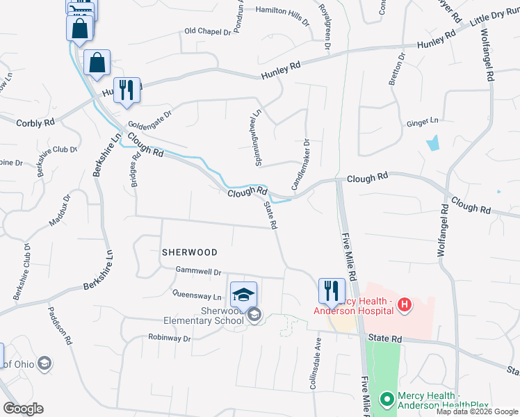 map of restaurants, bars, coffee shops, grocery stores, and more near 7253 State Road in Cincinnati