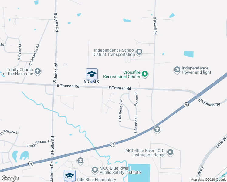 map of restaurants, bars, coffee shops, grocery stores, and more near 1201 South Kaydeen Court in Independence