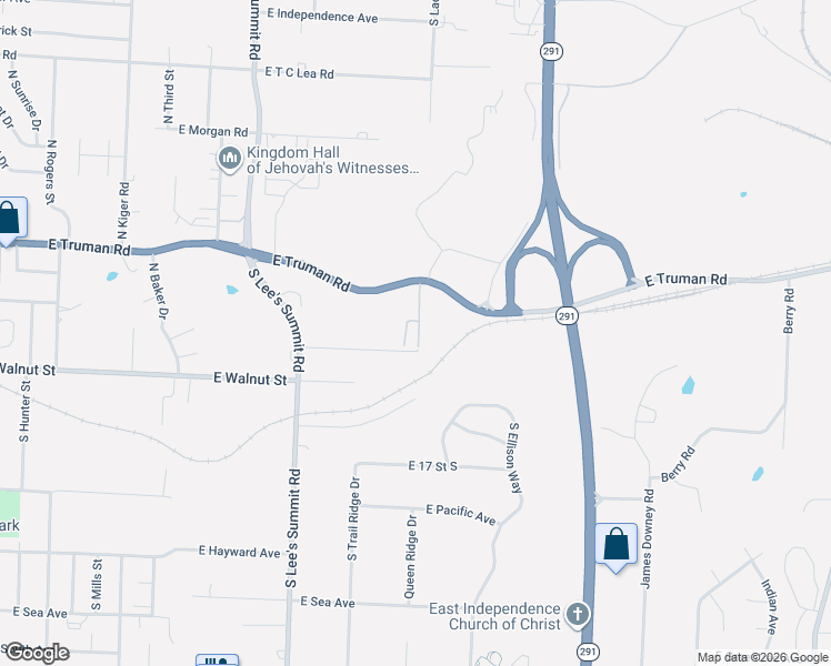 map of restaurants, bars, coffee shops, grocery stores, and more near 414 Hillside Drive in Independence