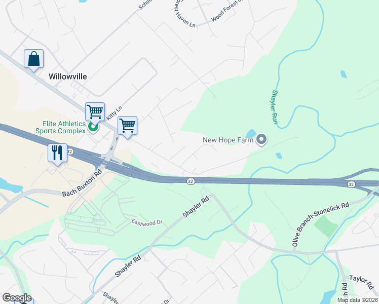 map of restaurants, bars, coffee shops, grocery stores, and more near 4421 Springfield Court in Batavia