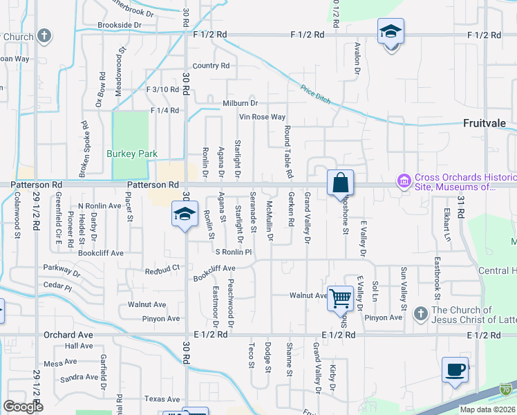 map of restaurants, bars, coffee shops, grocery stores, and more near 588 Seranade St in Grand Junction