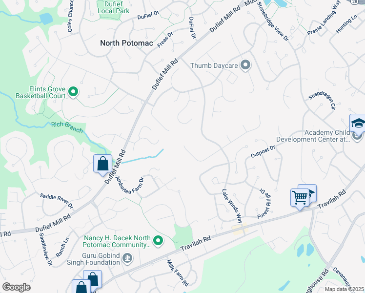 map of restaurants, bars, coffee shops, grocery stores, and more near 14409 Settlers Landing Way in North Potomac