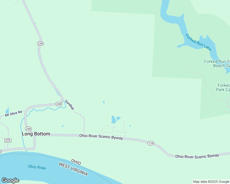map of restaurants, bars, coffee shops, grocery stores, and more near 62076 Ohio 124 in Long Bottom