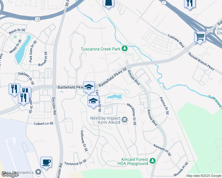 map of restaurants, bars, coffee shops, grocery stores, and more near 703 Somerset Park Drive Southeast in Leesburg
