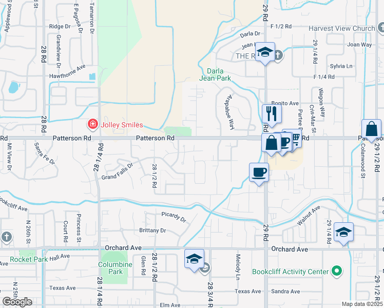 map of restaurants, bars, coffee shops, grocery stores, and more near 2863-2869 Patterson Road in Grand Junction