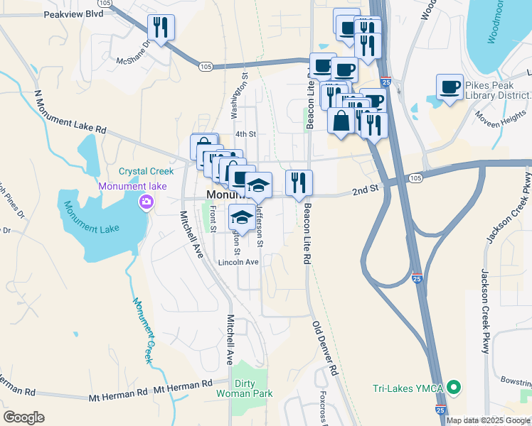 map of restaurants, bars, coffee shops, grocery stores, and more near 146 Jefferson Street in Monument