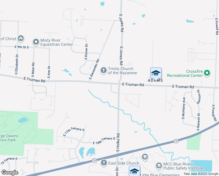 map of restaurants, bars, coffee shops, grocery stores, and more near 19900 East Truman Road in Independence