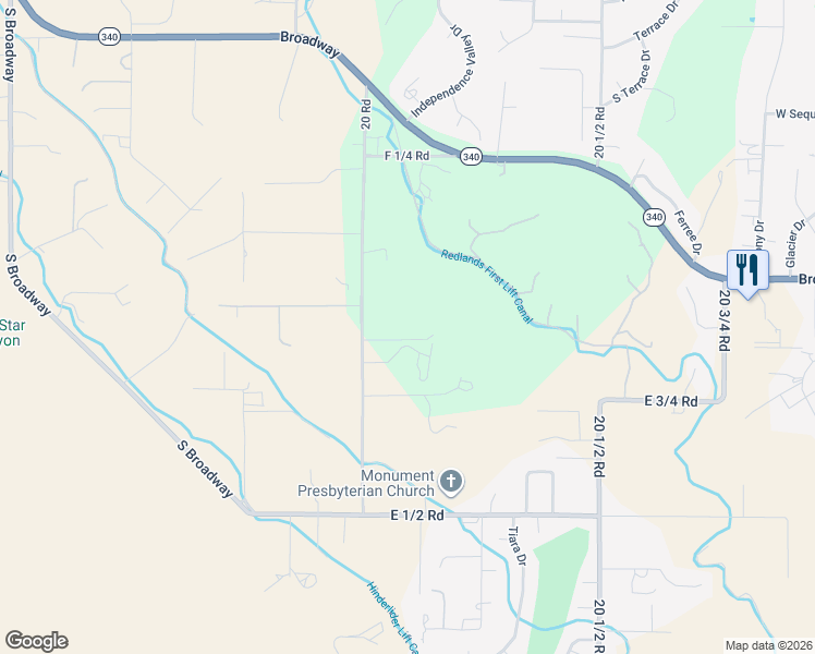 map of restaurants, bars, coffee shops, grocery stores, and more near 590 20 Road in Grand Junction