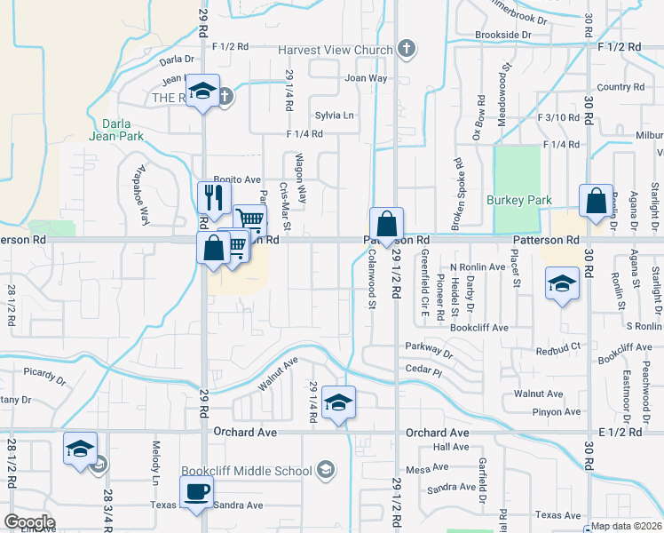 map of restaurants, bars, coffee shops, grocery stores, and more near 598 29 3/8 Road in Grand Junction