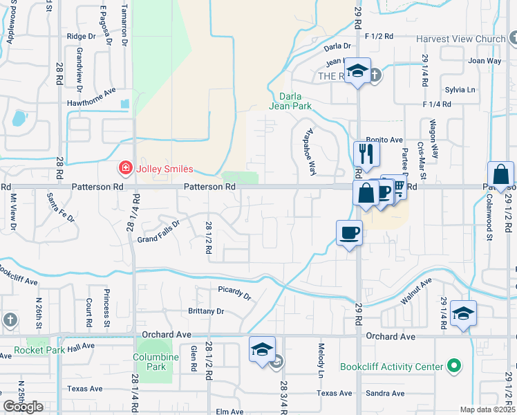 map of restaurants, bars, coffee shops, grocery stores, and more near 2863-2869 Patterson Road in Grand Junction