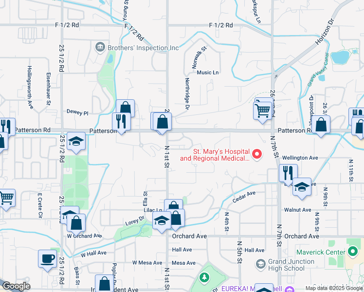 map of restaurants, bars, coffee shops, grocery stores, and more near 17 Patterson Road in Grand Junction