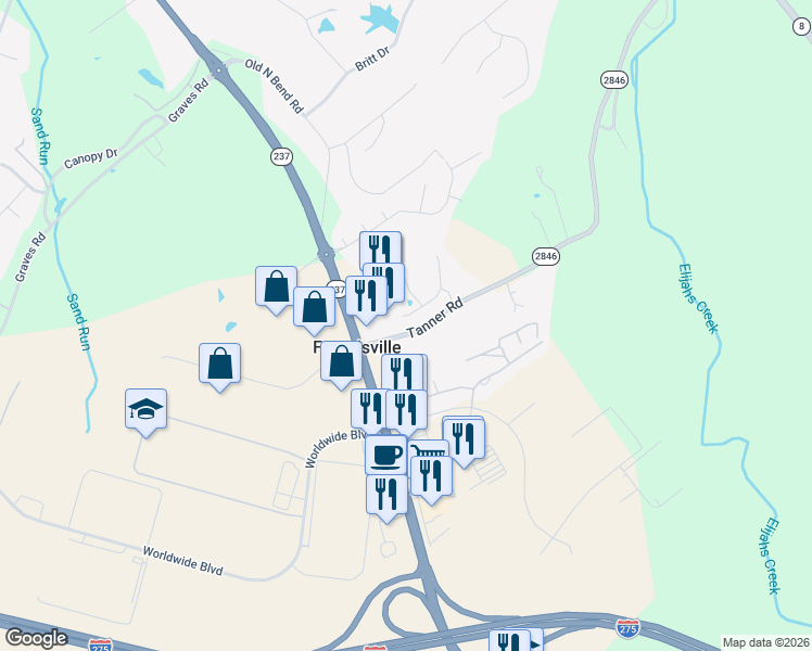 map of restaurants, bars, coffee shops, grocery stores, and more near 1810 Jesse Lane in Hebron