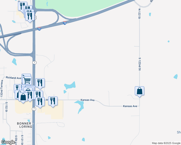 map of restaurants, bars, coffee shops, grocery stores, and more near 12530 Kansas Avenue in Bonner Springs