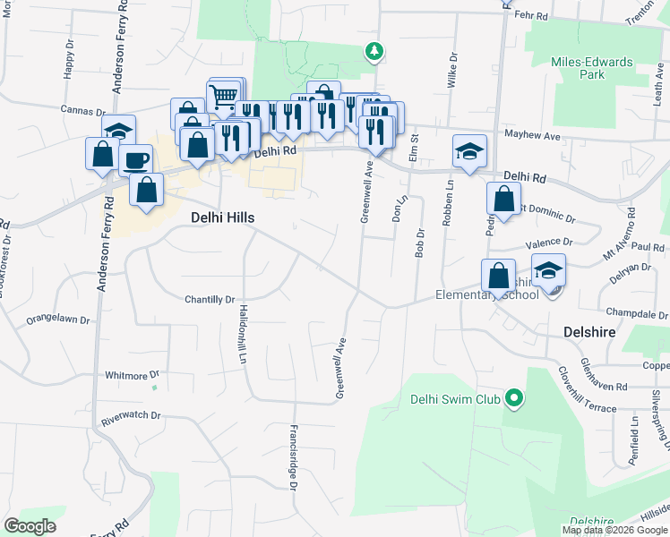 map of restaurants, bars, coffee shops, grocery stores, and more near 316 Glenroy Avenue in Cincinnati