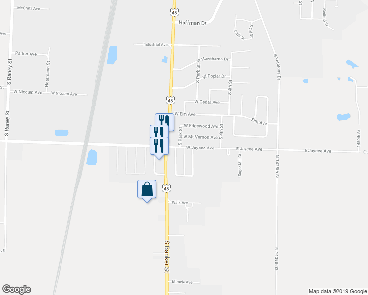 map of restaurants, bars, coffee shops, grocery stores, and more near Easy Breeze Trailer Park in Effingham