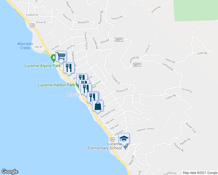 map of restaurants, bars, coffee shops, grocery stores, and more near 3956 Country Club Drive in Lucerne