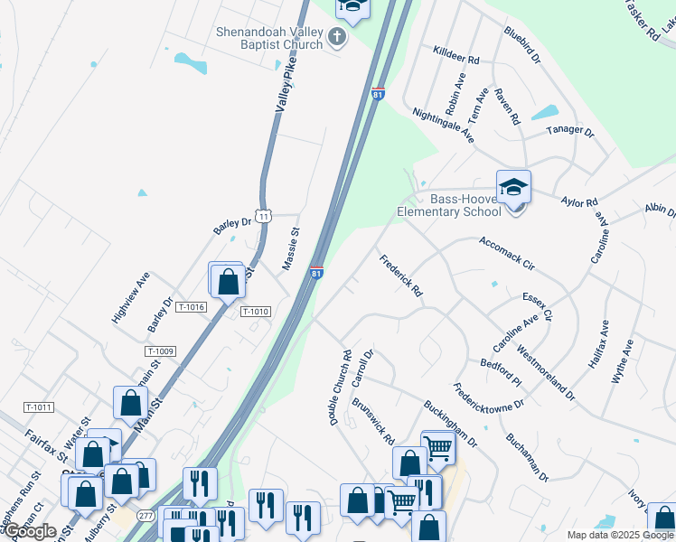 map of restaurants, bars, coffee shops, grocery stores, and more near 766 Aylor Road in Stephens City