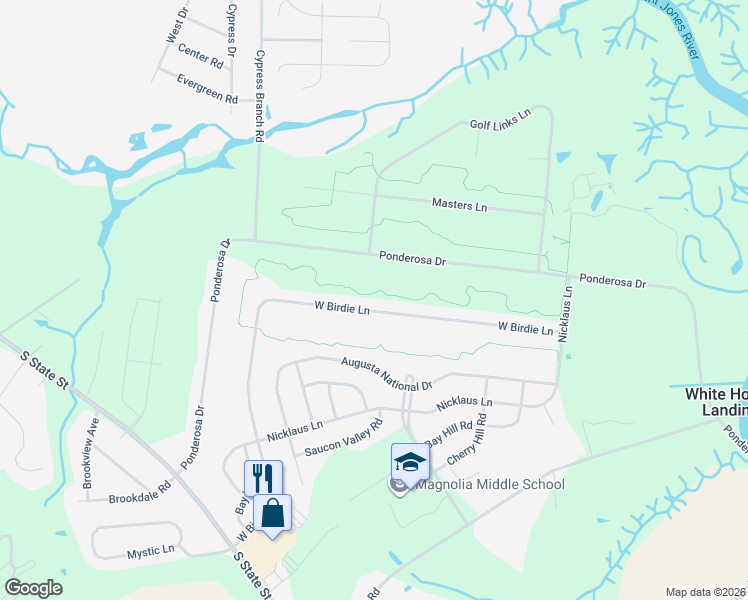 map of restaurants, bars, coffee shops, grocery stores, and more near 855 West Birdie Lane in Magnolia