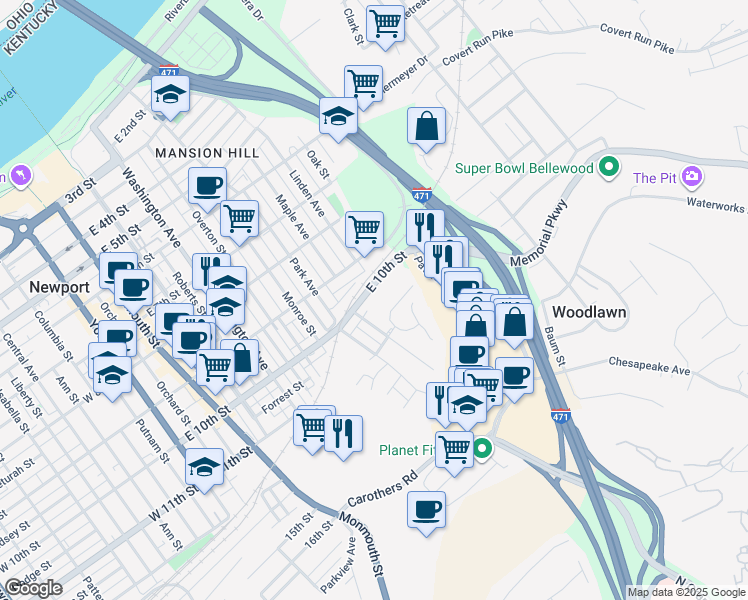 map of restaurants, bars, coffee shops, grocery stores, and more near 708 East 9th Street in Newport