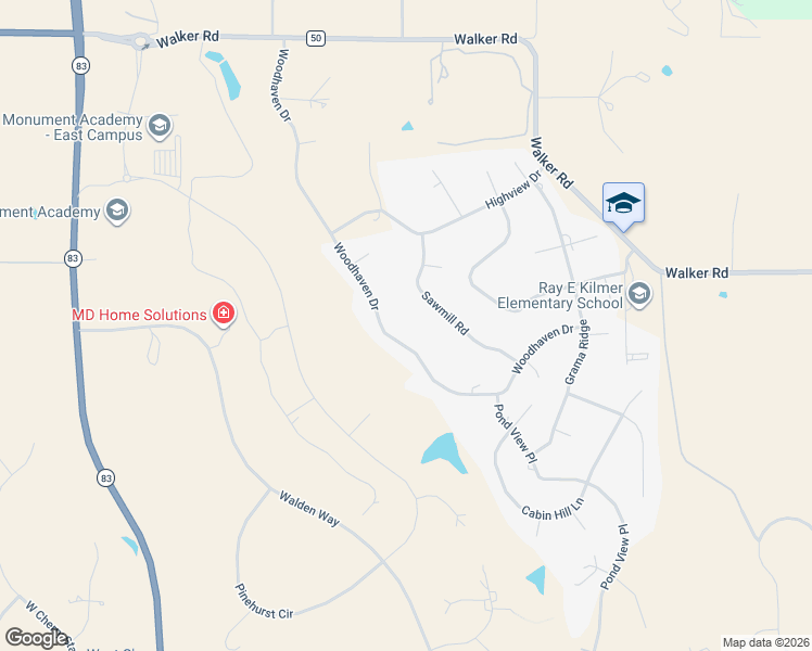 map of restaurants, bars, coffee shops, grocery stores, and more near 17885 Woodhaven Drive in Colorado Springs