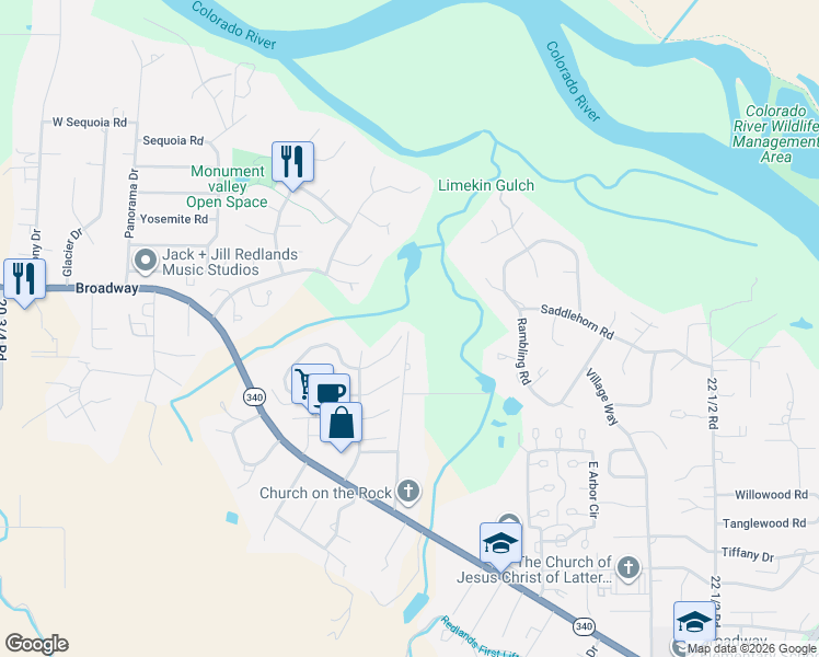 map of restaurants, bars, coffee shops, grocery stores, and more near 599 Rio Hondo Rd in Grand Junction